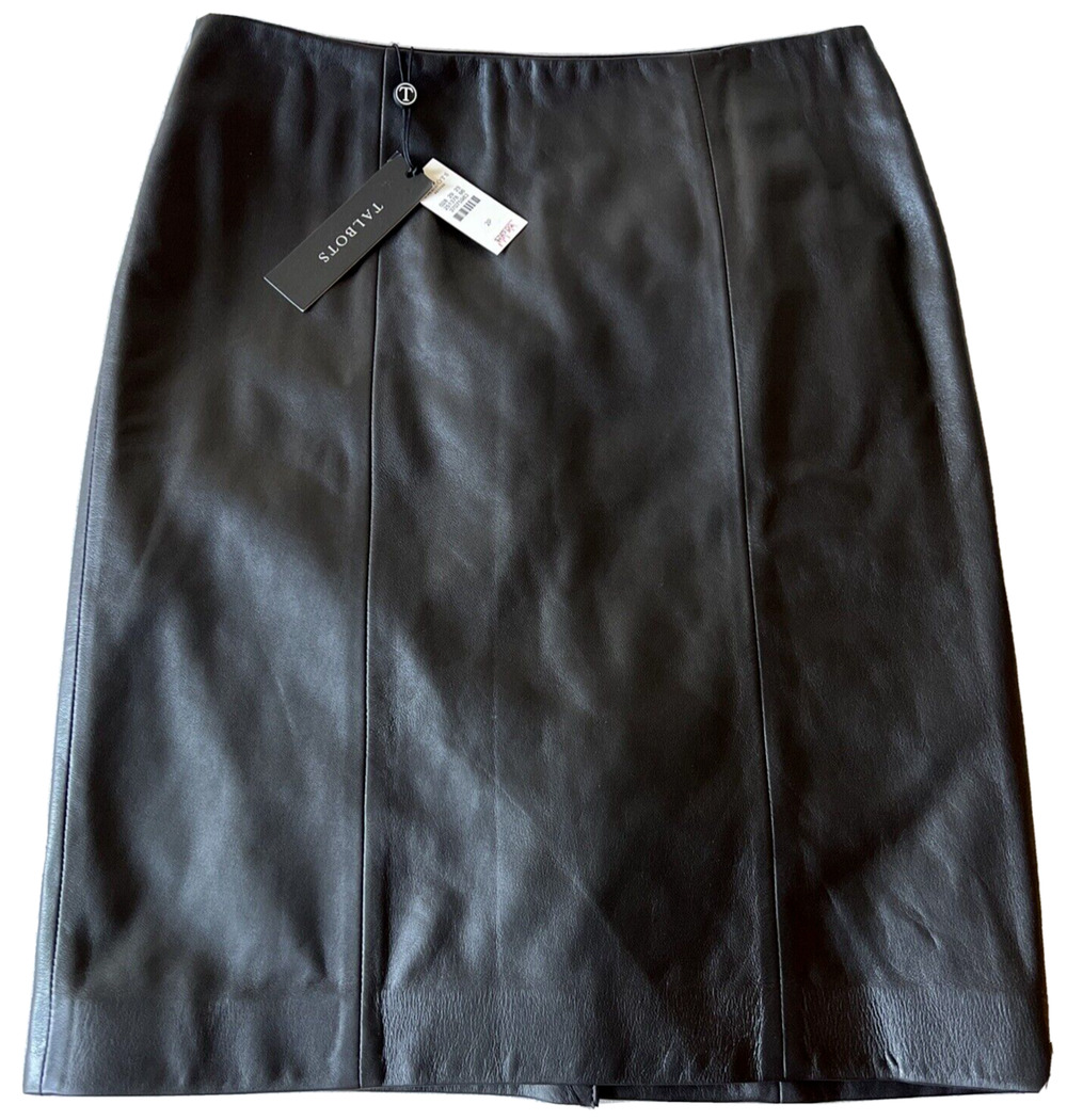 Talbots NWT Quiet Luxury Brown Leather Skirt 2P Petite Straight Knee Length